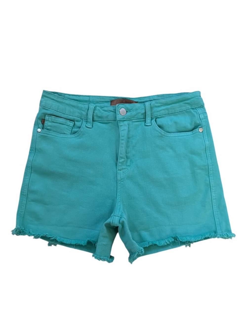 Judy Blue Aquamarine Garment Dyed Fray Hem Denim Shorts Size Large NWOT - Picture 4 of 11